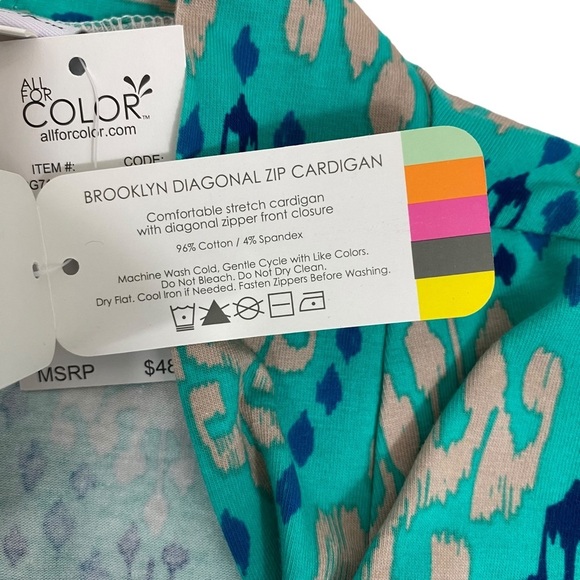 All For Color Womens Sweater Size Medium Brooklyn Diagonal Zip Cardigan Green - Picture 5 of 9